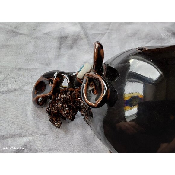 Amazing studio pottery moose piggy bank dark brown with blue eyes - Picture 6 of 9